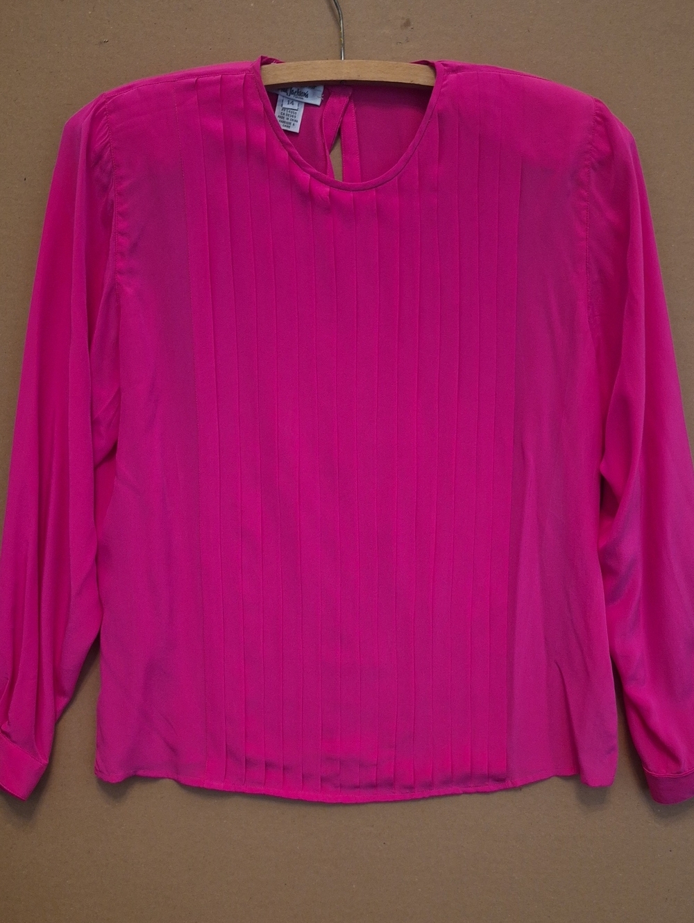 Vintage Christian Dior Silk Blouse 14 Hot Pink Long Sleeve Designer Top Large L